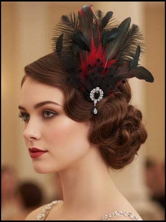 Flapper Feather Headband Crystal Rhinestone Gatsby Party Hair Clip main image 5